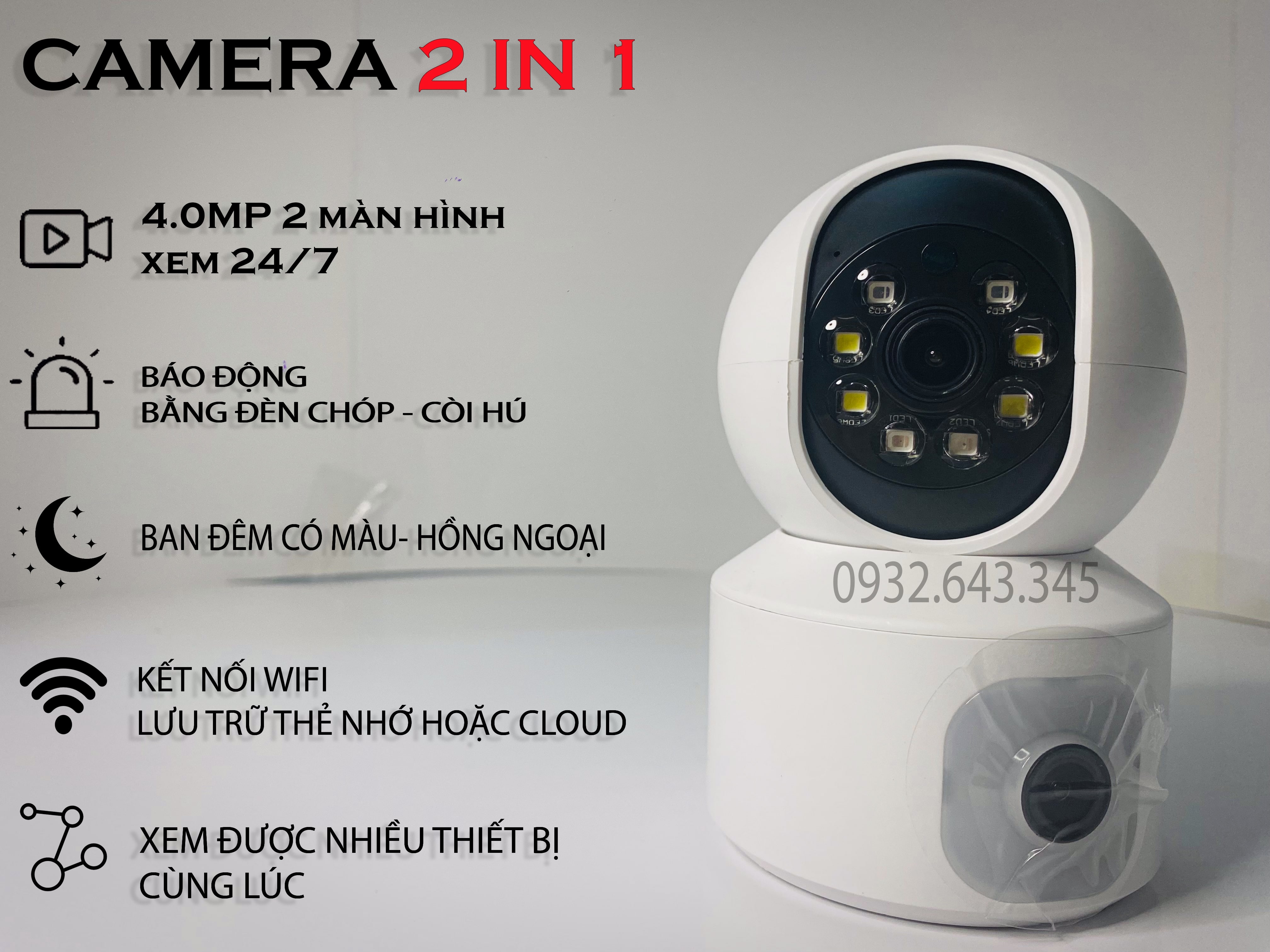 Camera Yoosee WiFi 2 Mắt Siêu Nét - Xem 2 Màn Hình Cùng Lúc - Hàng Chính Hãng