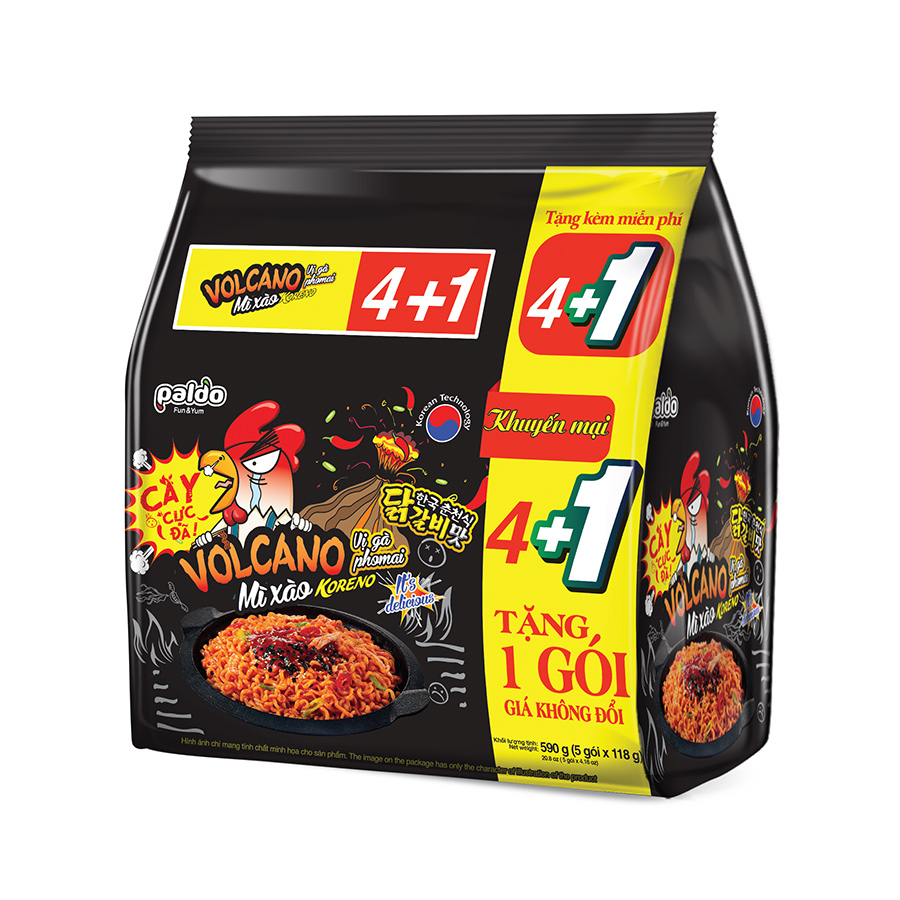 Hình ảnh Mì Xào Vị Gà Phomai - Volcano - Koreno lốc 5 gói (590g)