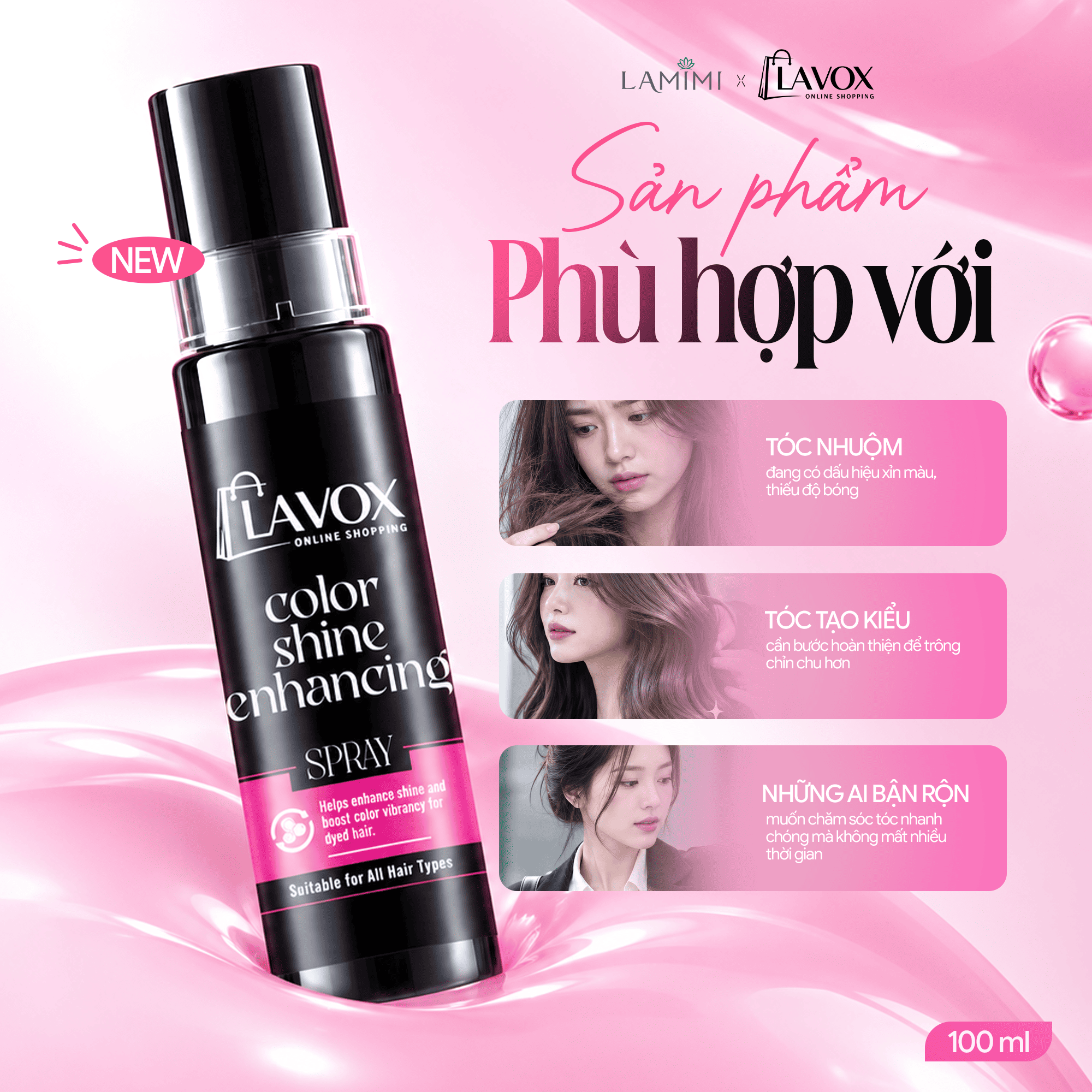 Xịt Dưỡng Bóng Tăng Sắc Màu Tóc Lavox Online Shopping - Chai 100ml
