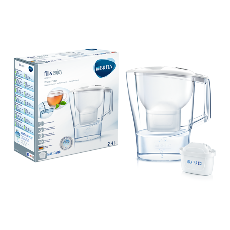 Combo Bình lọc nước BRITA Aluna Cool White 2.4L kèm Hộp 3 lõi lọc BRITA Maxtra Plus - Hàng Chính Hãng