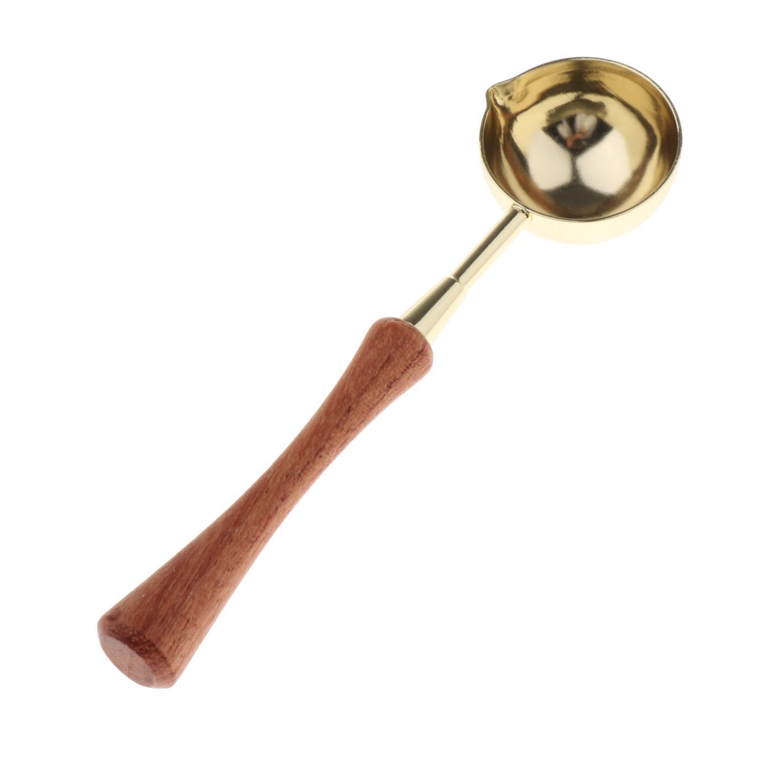 Brass/Stainless Steel Wax Spoon Vintage Elegant Wooden Handle Copper Wax Sealing Stamp Melting Spoon for Wedding Invitations Envelope Wax Seal Spoon