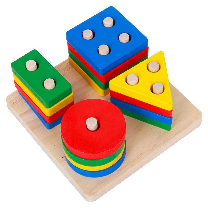 Thả hình khối luồn cọc đế vuông - CHUẨN Montessori Cho Bé Phân Biệt Màu Sắc Hình Khối