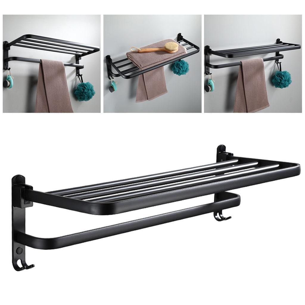 Towel Rack Modern Towel Shelf Wall Mounted Folding w/ Towel Bar Hanger