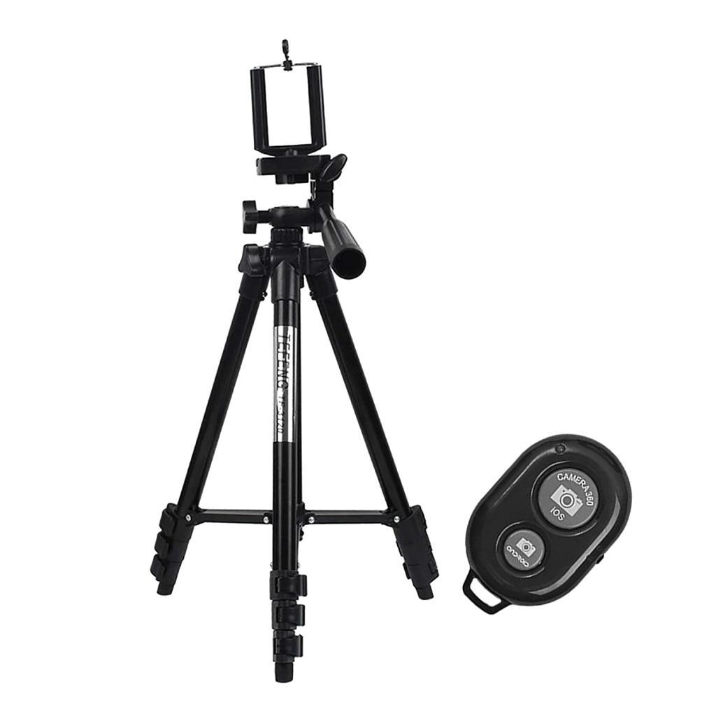 Tripod Camera With Bluetooth Remote Phone Holder Mount Stand Universal-Black