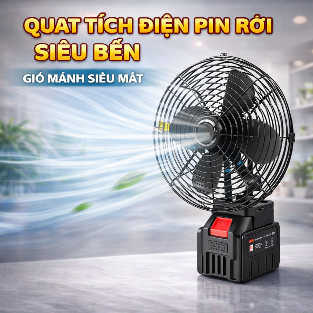 Quạt Tích Điện Siêu Mạnh Pin 10 Cell Lithium – Lõi Đồng Cao Cấp, Gió Mạnh Cực Đã ,Tháo Pin Linh Hoạt