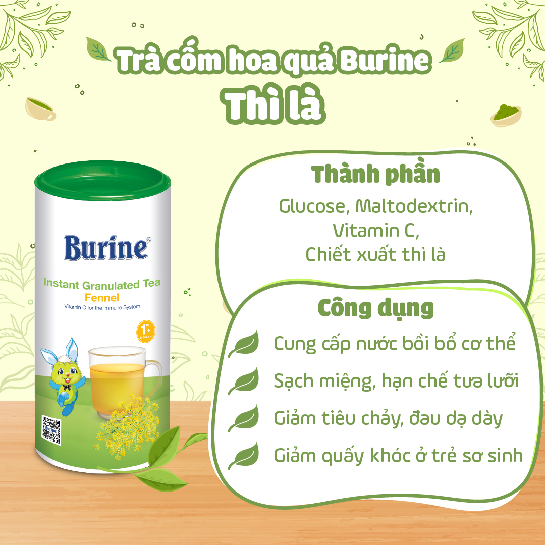 [HSD_T4.2024] Trà cốm hoa quả Burine dinh dưỡng dành cho bé - Vị Thì Là giúp hạn chế tưa lưỡi, hỗ trợ tiêu hoá, kháng khuẩn và chống oxy hoá (Không dành cho trẻ dưới 1 tháng tuổi)