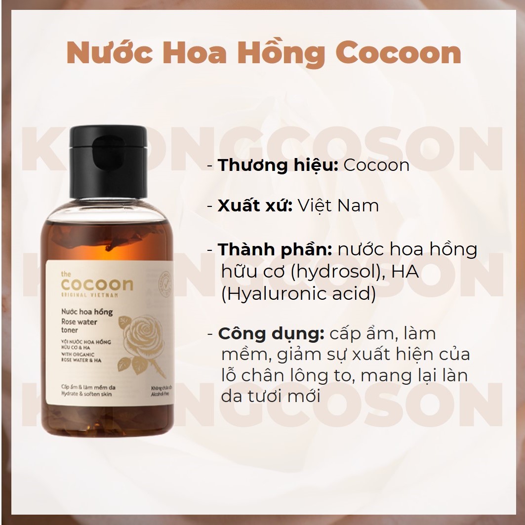 Toner Cocoon Nước Cân Bằng Hoa Hồng 140ml + Tặng Kèm Túi Cói Thời Trang