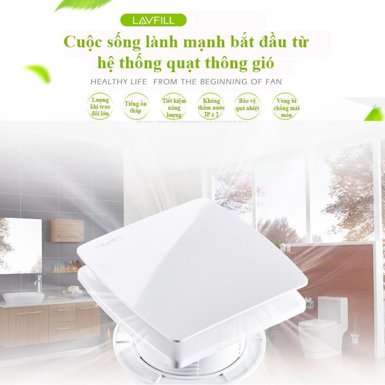 Quạt thông gió thiết kế phẳng gắn tường với kích thước bề mặt 150 x 150mm LAVFILL LFWW-09Q