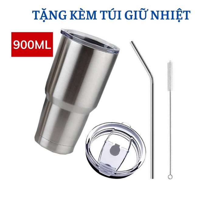 Combo Ly Giữ Nhiệt Tặng Kèm Ống Hút Inox + Túi Giữ Nhiệt + Nắp Chống Tràn + Cây Cọ Rửa