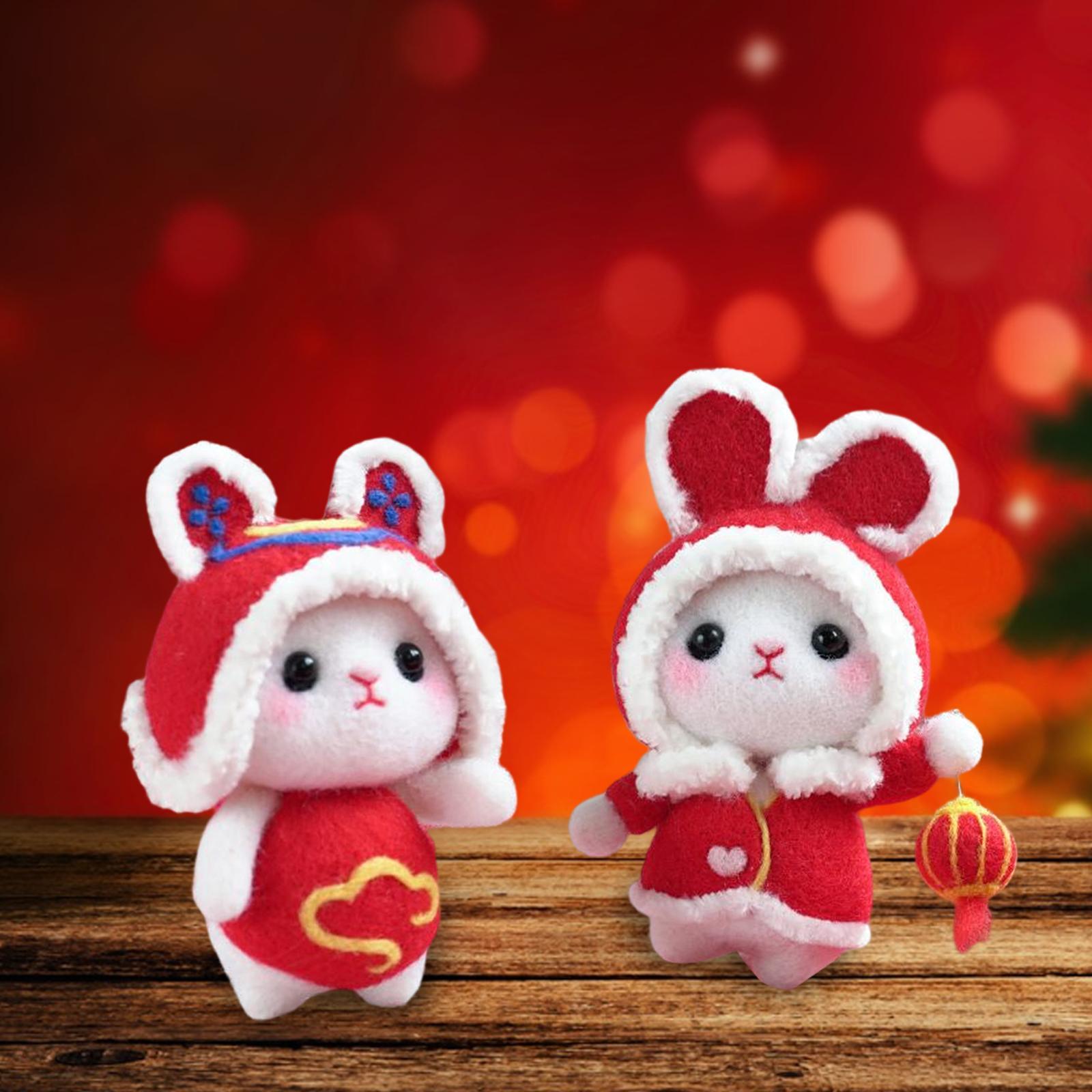 Mini Rabbit Wool Felt Kits Christmas 2023 Rabbit Year DIY Material Package Festival Toy for Handicraft Lover Beginners Beginner Kit