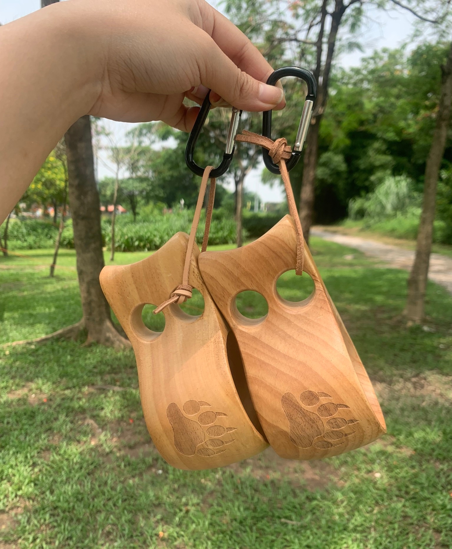 Cốc gỗ dã ngoại phong cách Nhật có quai