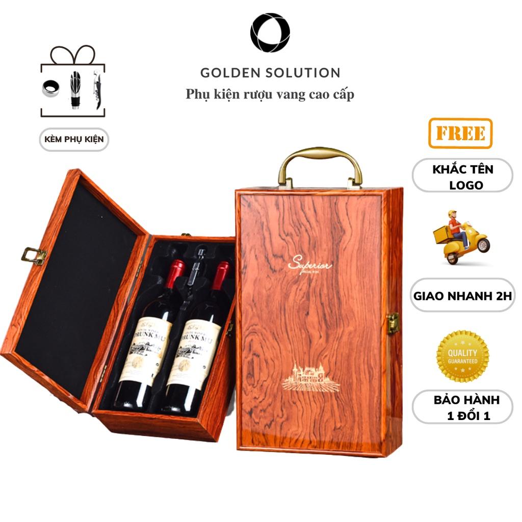 Hộp Rượu Vang, Hộp Đựng Chai Rượu Vang Gỗ Sơn Mài Đôi Cao Cấp