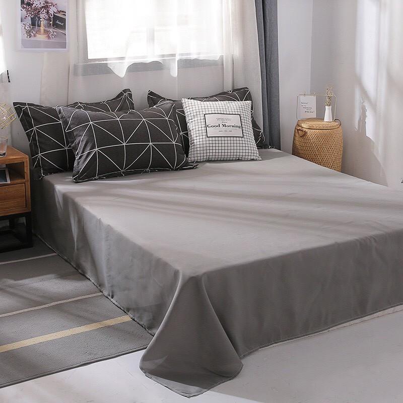 Bộ chăn ga gối Cotton poly M2T bedding, vỏ chăn mền, drap ga giường và 2 vỏ gối - Pl Kẻ bàn cờ
