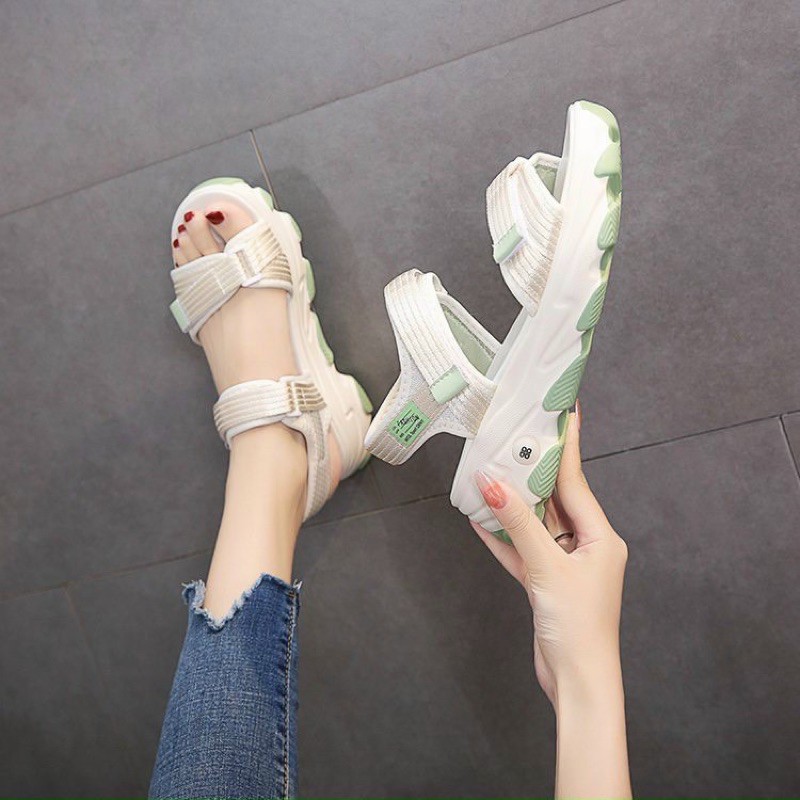 Giày sandal nữ quai ngang đế màu siêu đẹp, dép sandal nữ đi học Hot trend 2021