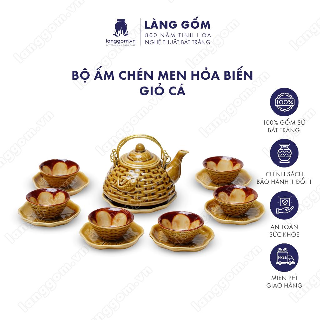 Bộ ấm chén Men hỏa biến giỏ cá - Gốm sứ Bát Tràng - Làng Gốm