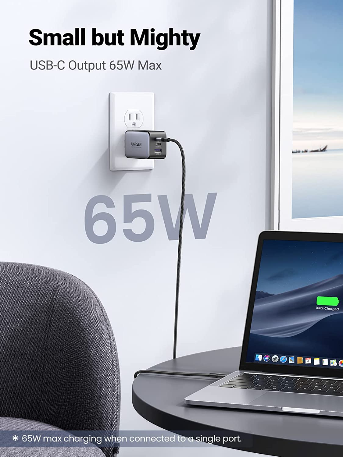 Củ sạc nhanh Ugreen 65W GaN 2 Type-C 1 USB-A CD244- hàng chính hãng