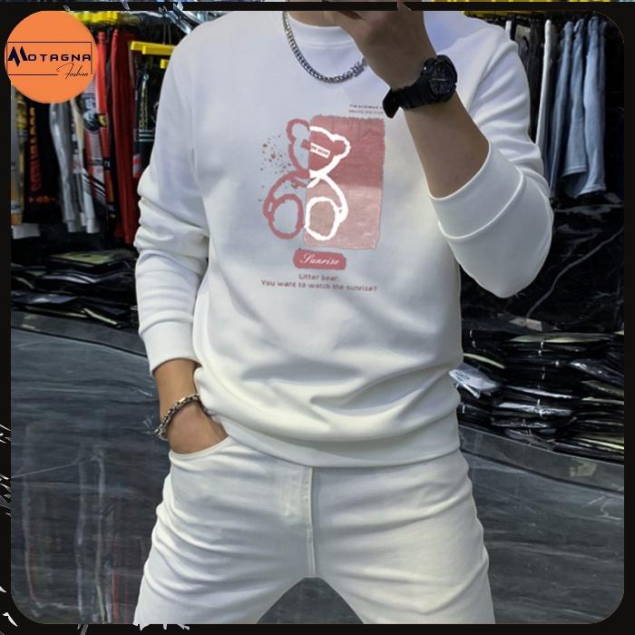 Áo sweater nam chất đẹp, Áo nỉ cổ tròn kiểu dáng Hàn Quốc in Gấu Hồng mã NZ630