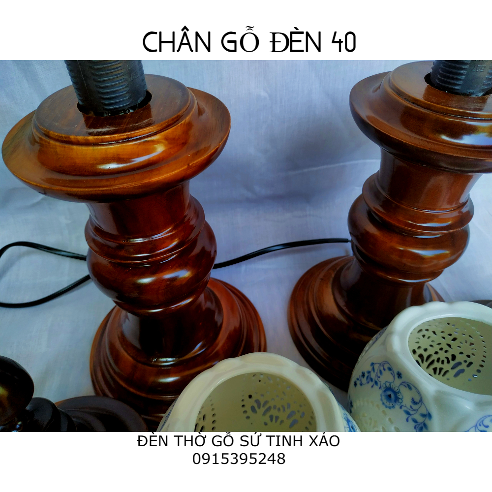 Đôi đèn thờ gỗ sứ tinh xảo NGŨ CHÂU AN HÒA (tặng kèm bóng LED dự phòng)