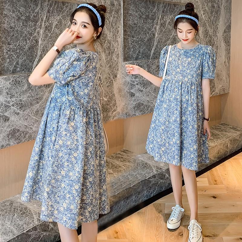 Váy Bầu Babydoll Hoa Nhí Tay Bồng Váy Bầu Hè Thiết Kế HD2815 Honey Mommy Đầm Bầu Babydoll Đầm Bầu Hoa Nhí