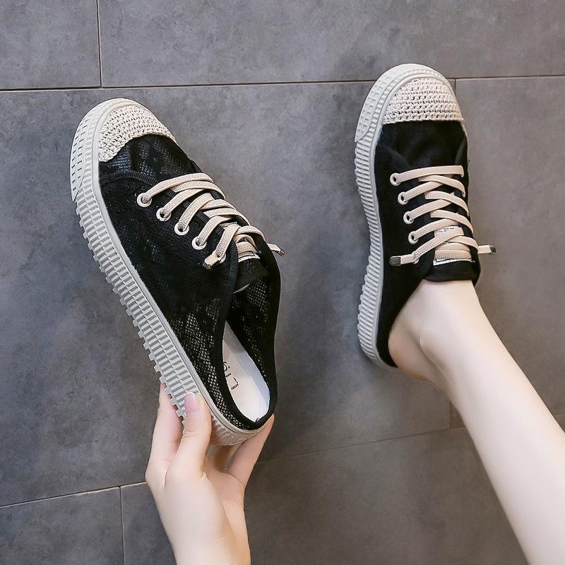 Dép Bít Mũi Phối Lưới Thời Trang Mùa Thu Cho Nữ