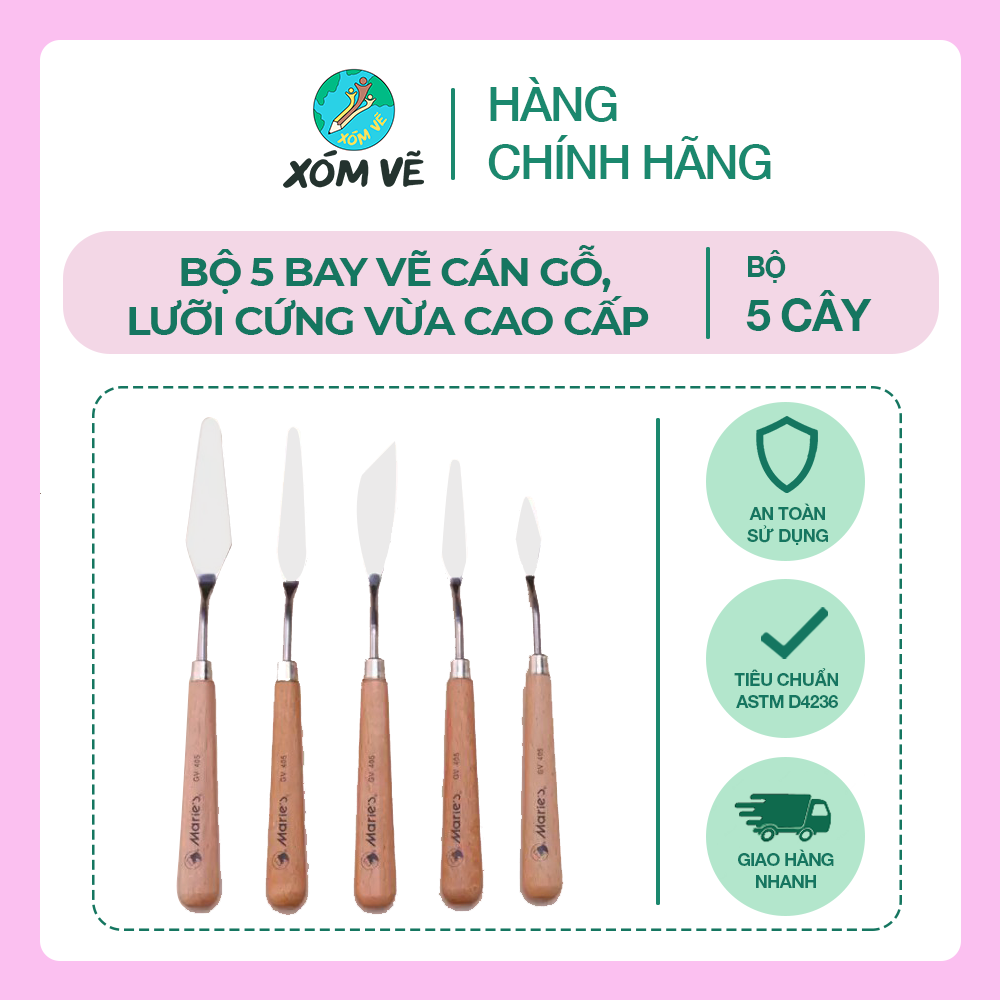 Bộ 5 bay vẽ cán gỗ, lưỡi mềm/ lưỡi cứng cao cấp