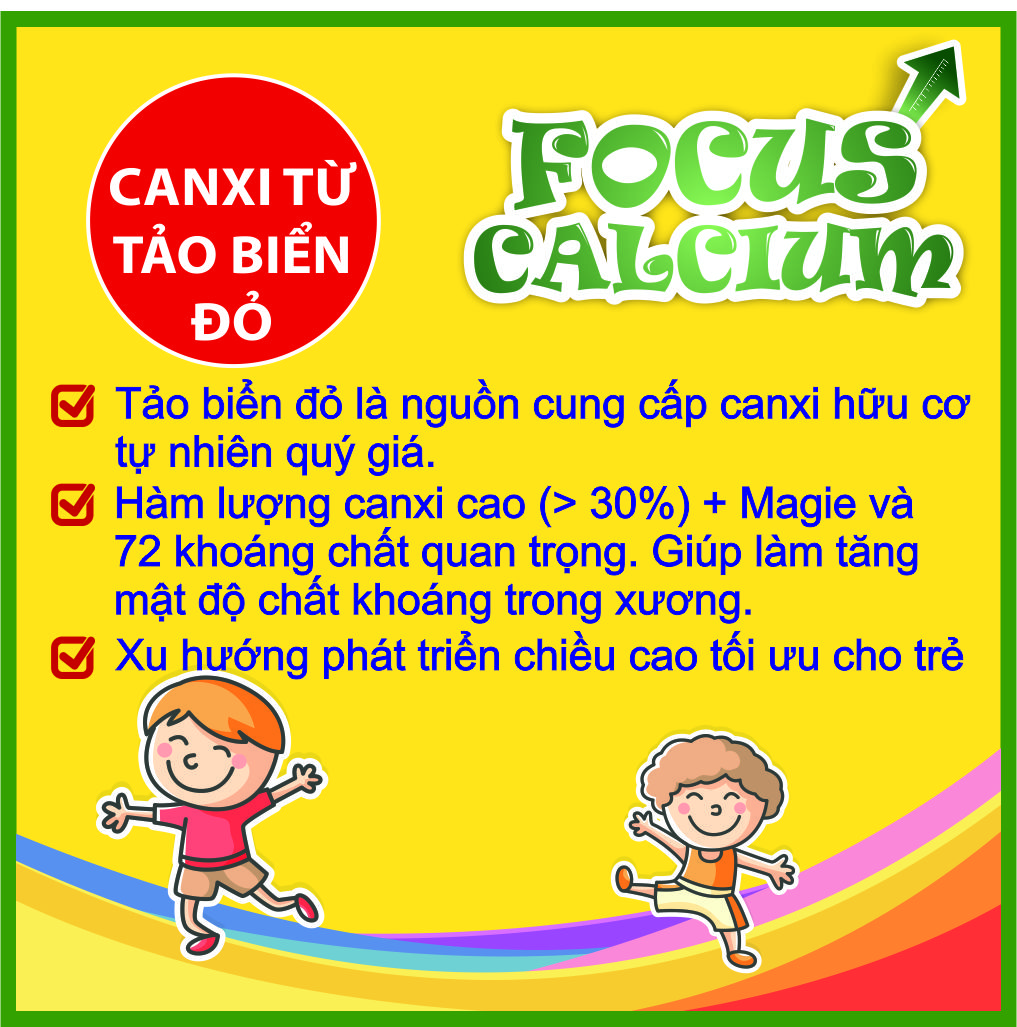 Canxi cho trẻ Focus Calcium - Canxi cho bé dạng nước bổ sung canxi từ tảo biển, vitamin D3 giúp hấp thu   canxi dễ dàng - Hộp 20 ống