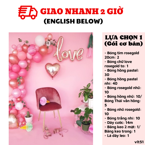 Bộ bong bóng trang trí Valentine đẹp set balloon Valentine's day vlt51