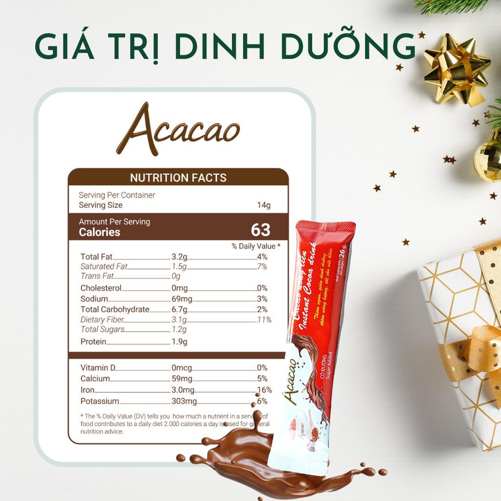 Bột cacao uống liền Không Đường ACACAO giàu dinh dưỡng-Chuẩn HACCP thùng 24 hộp 11 gói x 14g