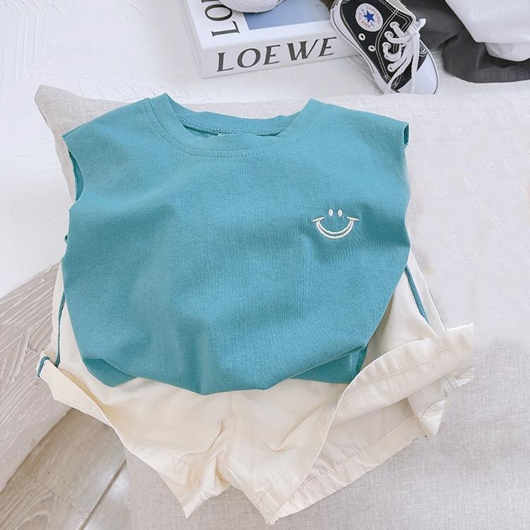 Áo thun ba lỗ bé trai 1 2 3 4 5 6 7 tuổi cotton co giãn thêu mặt cười Magickids Quần áo bé trai thấm hút mồ hôi AO22005