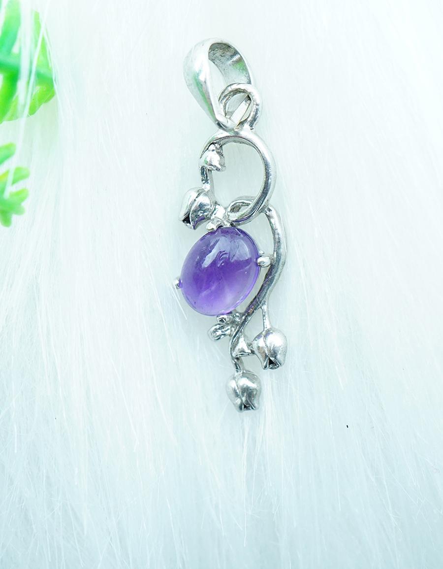 Mặt dây chuyền thạch anh tím Amethyst tự nhiên hoa Tulip