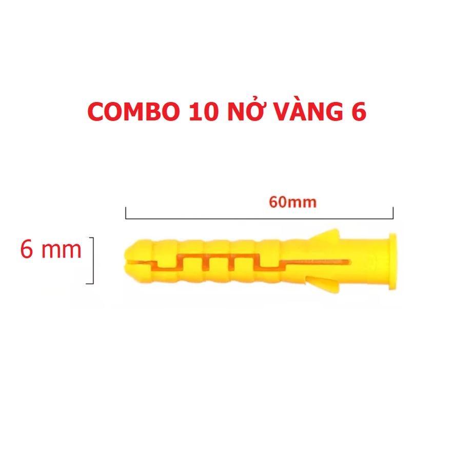 Set 10 Nở Nhựa màu Vàng 6 - 8mm Kèm Vít Inox 304 - Hàng Tốt, Vít Inox Nở Đóng Tường Chắc Chắn, Chống Gỉ, Tiện Dụng Trong Gia Đình- TakyHome 5080