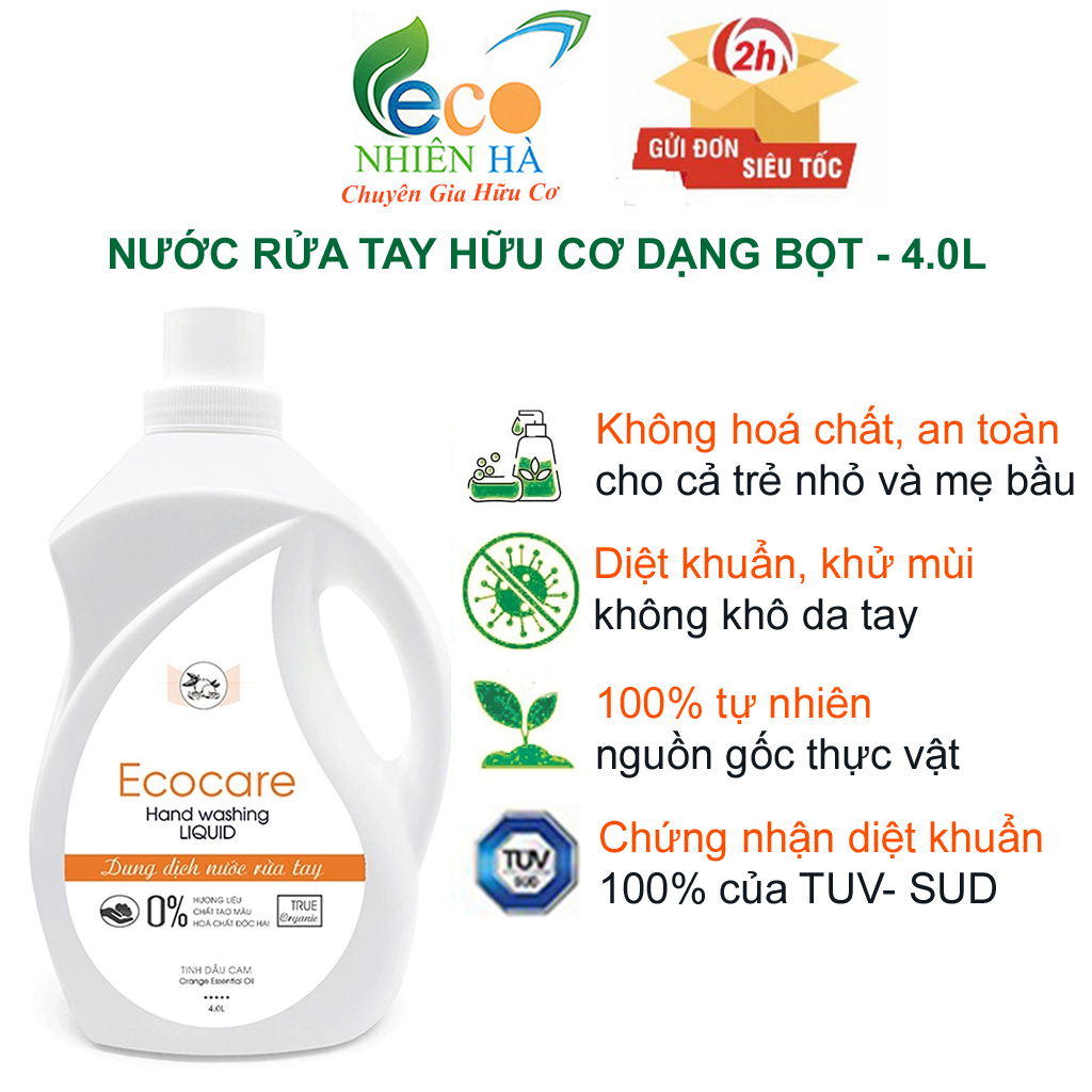 Nước rửa tay ECOCARE 4L tinh dầu thiên nhiên hữu cơ, nước rửa tay tạo bọt, không khô da tay