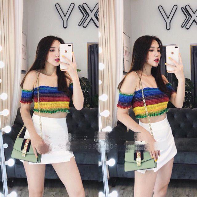 ÁO TRỄ VAI CROPTOP__ÁO KIỂU TRỄ VAI MẶC ĐI CHƠI, ĐI BIỂN