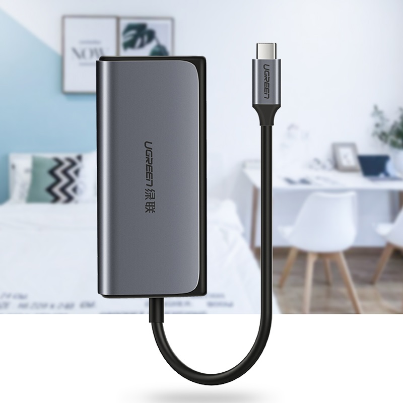 50252 Hub chuyển đổi USB TypeC sang 3 USB 3.0 + LAN gigabit Ugreen (4in1) Full VAT - hàng chính hãng