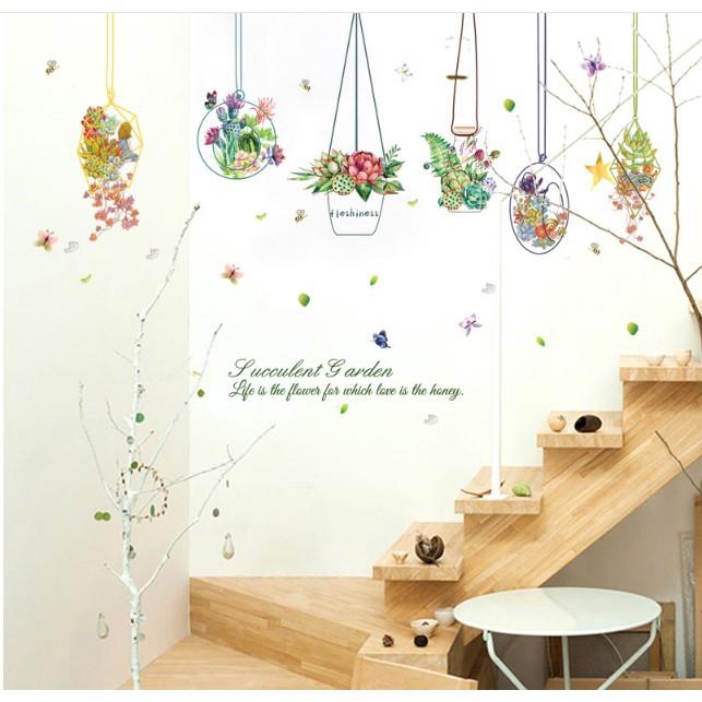 Decal trang trí tường - Nhiều Chậu Hoa day hiện đại sắc nét 02
