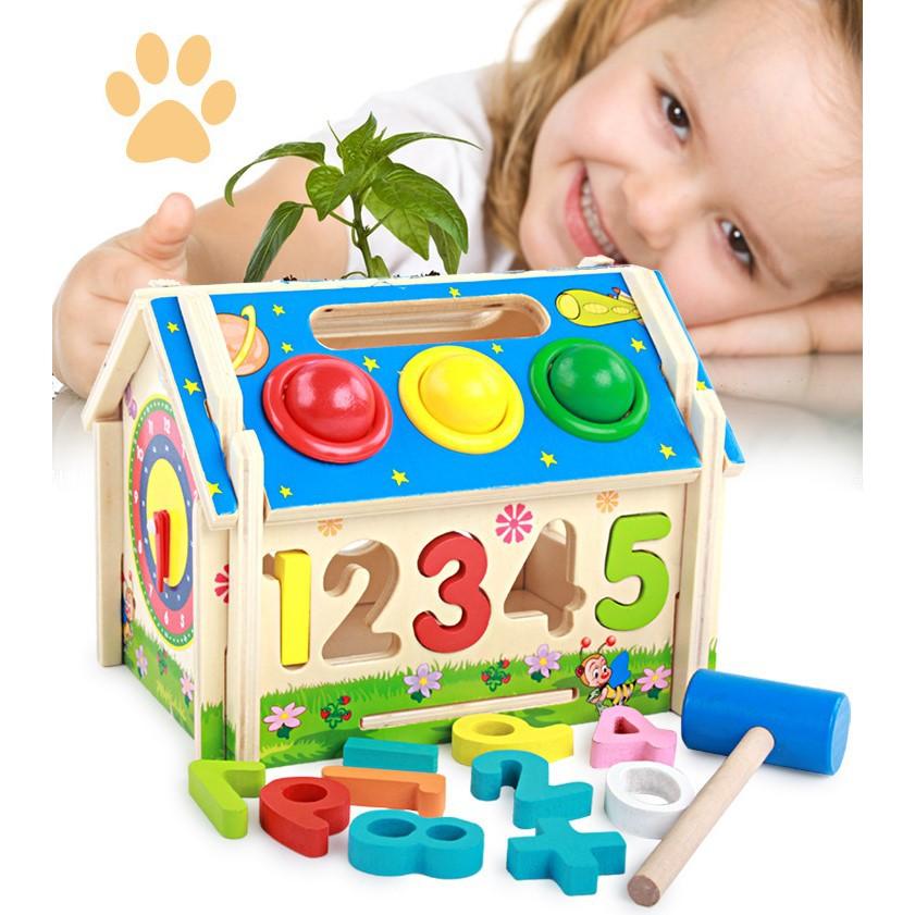 Nhà Thả Số Đập Bóng HCM-GIÁ SỈ Đồ Chơi Gỗ Montessori ,An Toàn,Màu Sắc Đẹp,Bé Luyện Kỹ Năng Tay và Số Học