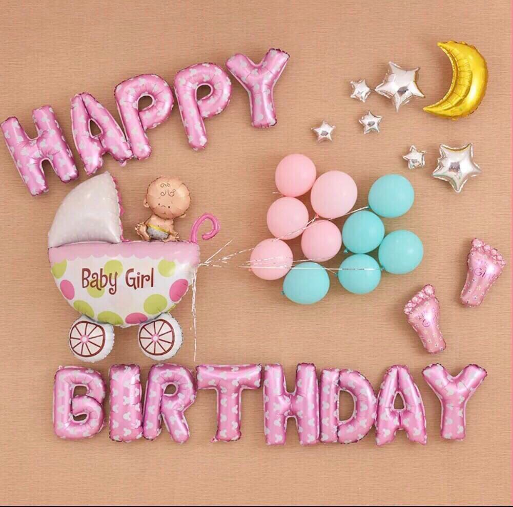 Set bong bóng thôi nôi bé gái birthday balloon for girl Tnoi12