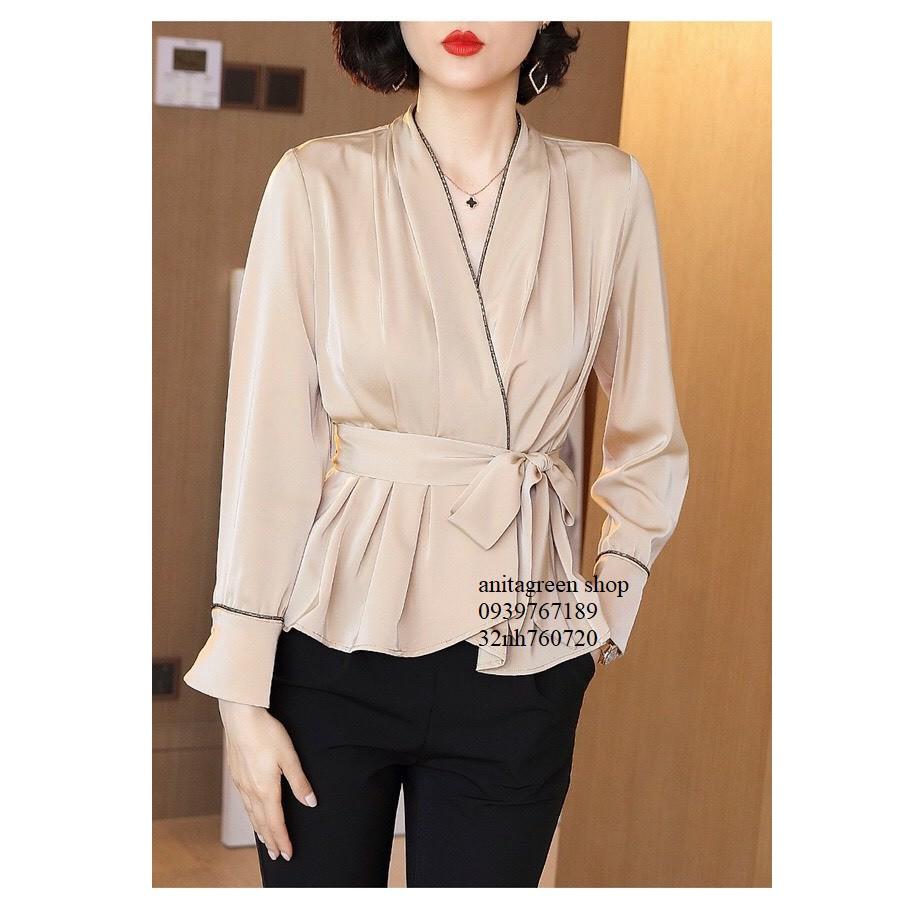 Nh760720-ÁO KIỂU NỮ ĐẮP CHÉO THẮT NƠ