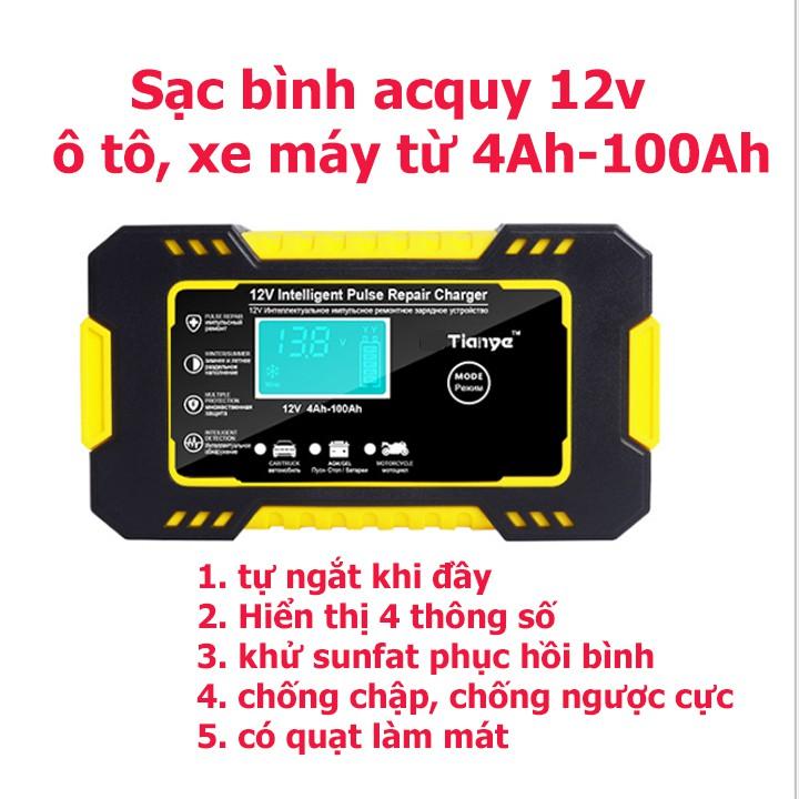 Sạc bình acquy 12V/6A 4Ah-100Ah TIANYE tự ngắt khi đầy chức năng bảo dưỡng phục hồi ắc quy bằng khử sunfat