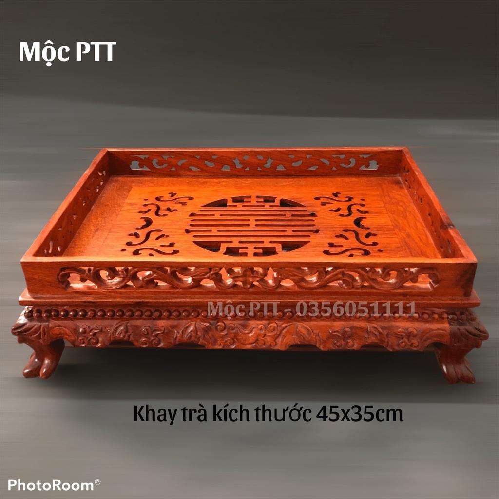 Khay Trà Chân Quỳ gỗ Hương kích thước 37x27x11cm dùng trong phòng khách , phòng làm việc