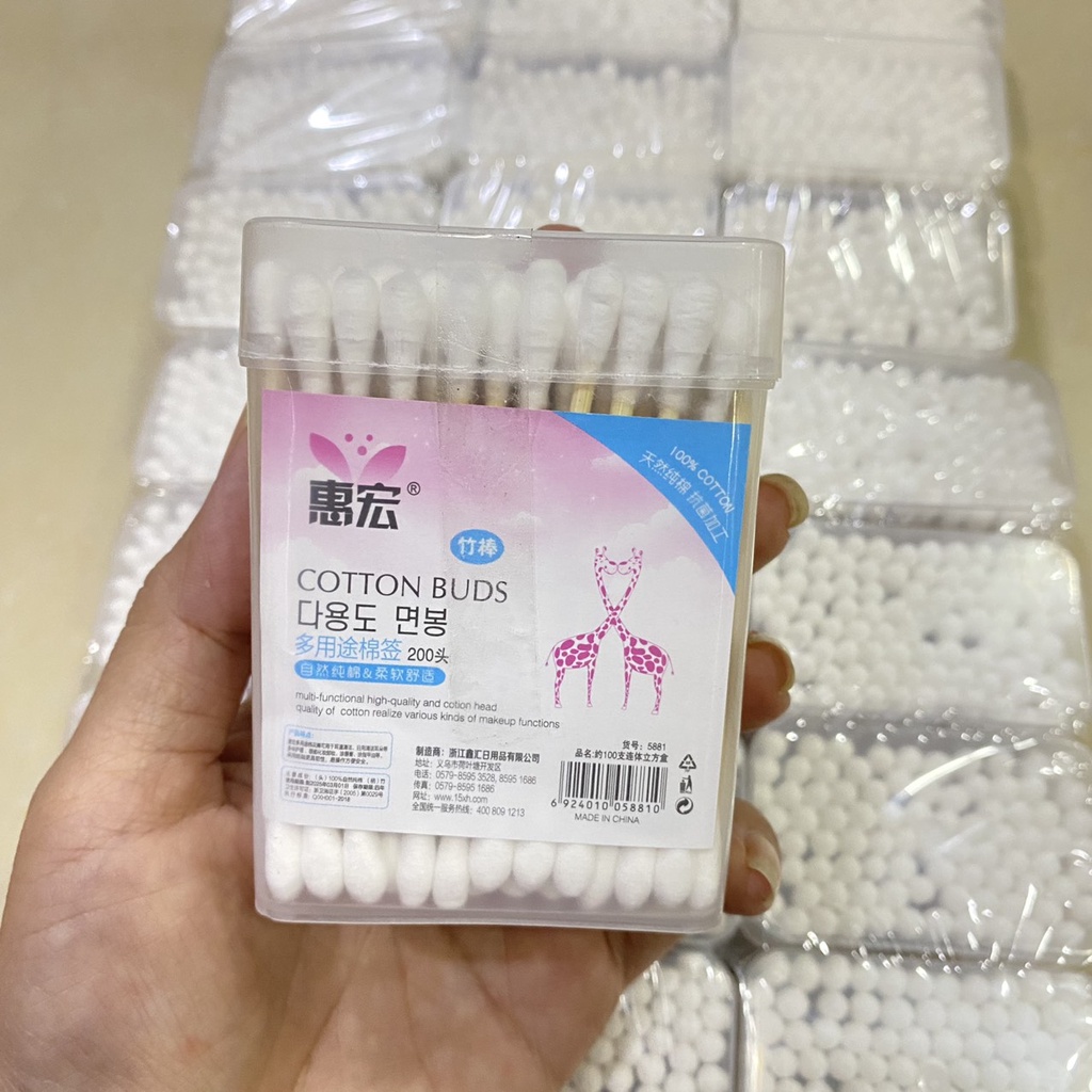 Hộp tăm bông 100 que thân gỗ - K17