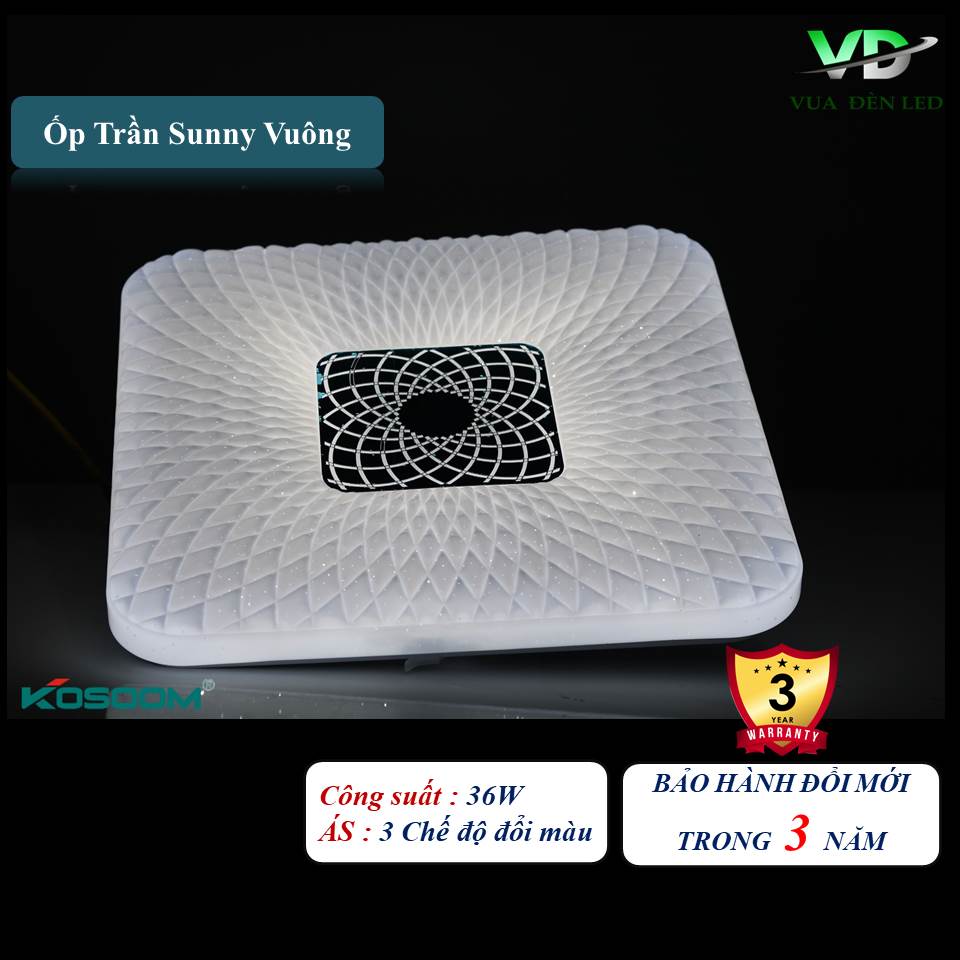 Đèn Ốp Trần Sunny Vuông Kosoom 3 Chế Độ Ánh Sáng Công Suất 36W