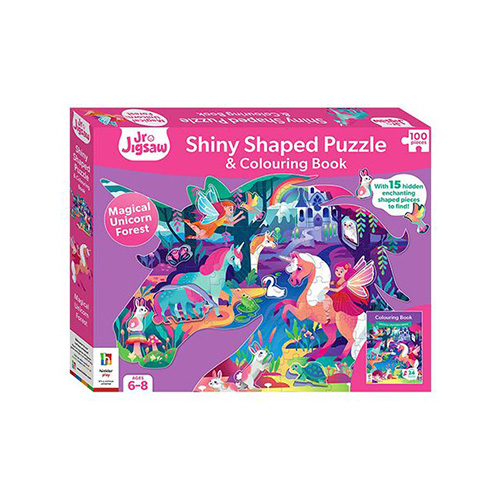 Magical Unicorn Forest Shiny Shaped Puzzle With Book