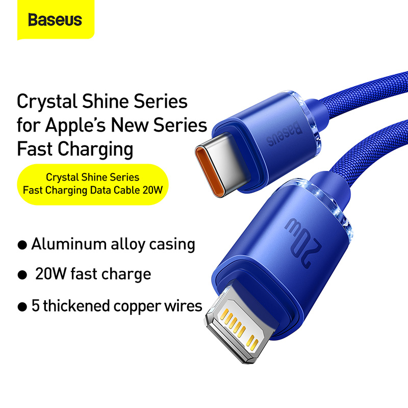 Cáp sạc nhanh 20W hiệu Baseus Crystal Shine Series Type-C to iPhone dài 1.2m / 2m - Hàng chính hãng