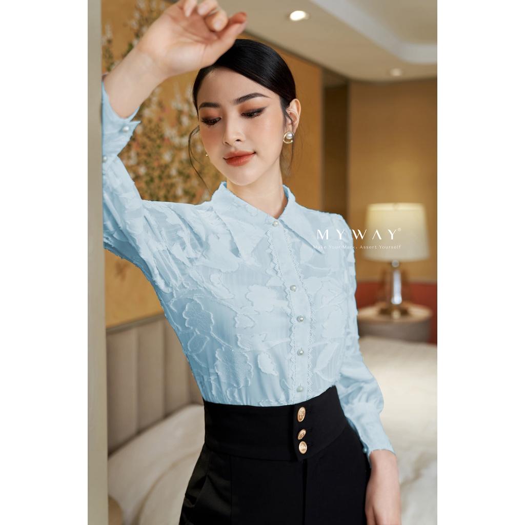 Áo Sơ Mi Nữ Dài Tay MY WAY Công Sở Họa Tiết Nổi Sang Trọng 5ma0770