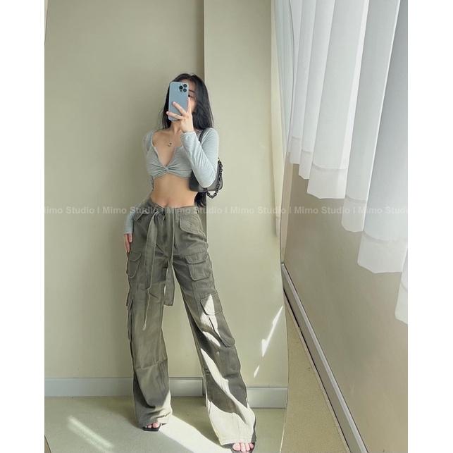 ÁO YẾM JEAN BƯỚM HỞ LƯNG- QUẦN ỐNG RỘNG TÚI HỘP KÈM ĐAI