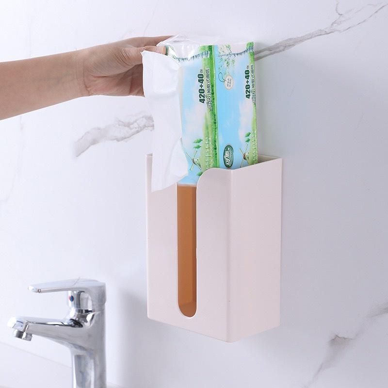 Hộp khăn giấy H7 màu trắng dán tường rút giấy dùng cho nhà tắm, nhà bếp tiện lợi