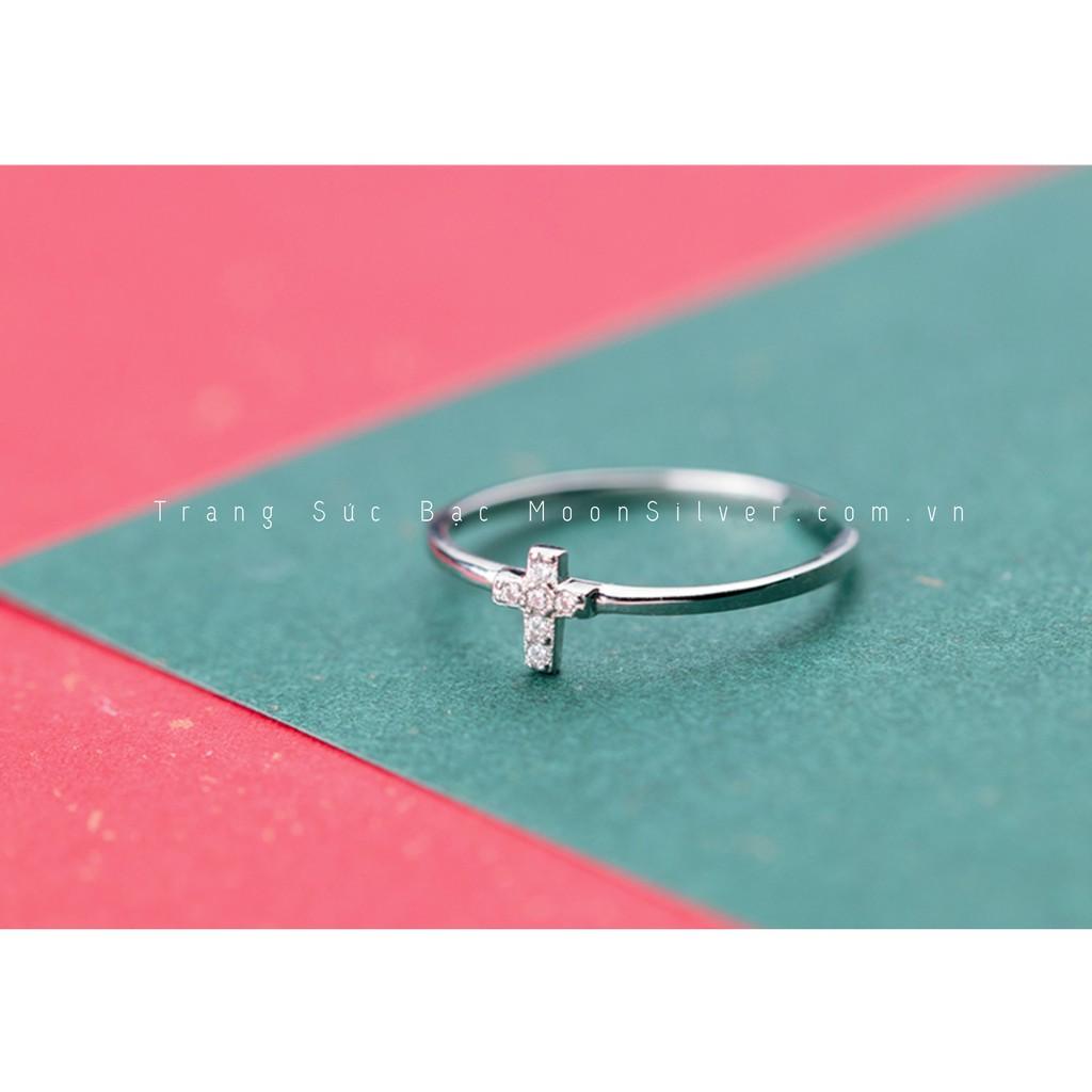 Nhẫn Bạc Thánh Giá Nhỏ Đính Đá