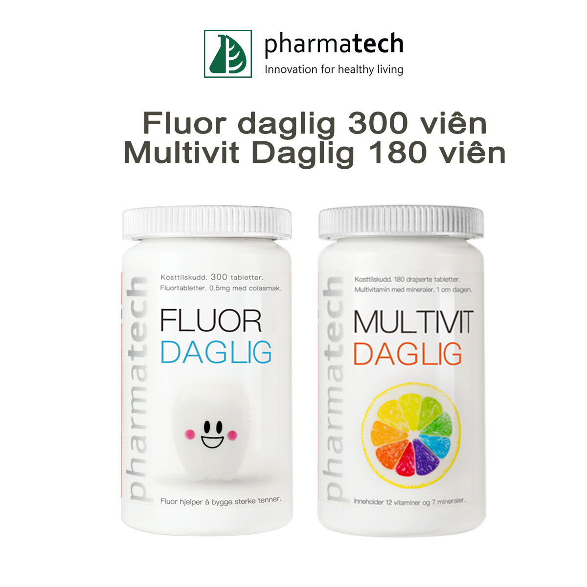 Combo viên uống bảo vệ sức khỏe Vitamin tổng hợp Multivit Daglig và Fluor Daglig Pharmatech