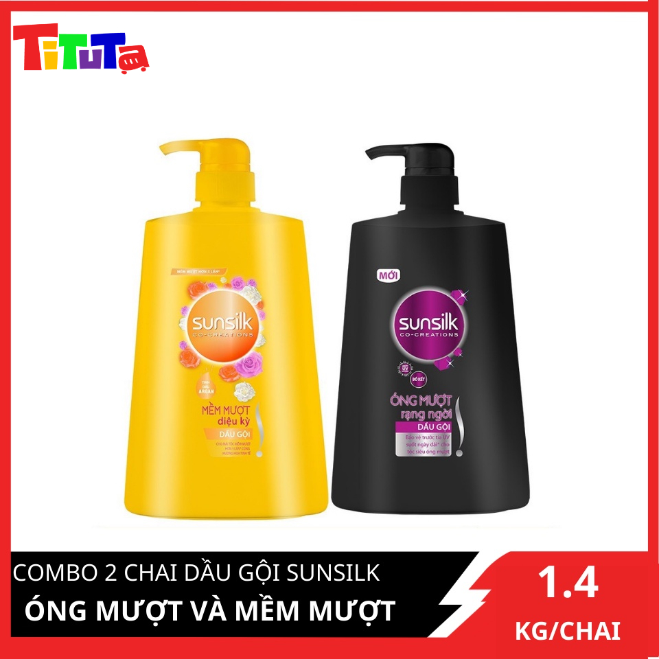 COMBO 2 Chai dầu gội Sunsilk Óng mượt rạng ngời - Đen 1400g